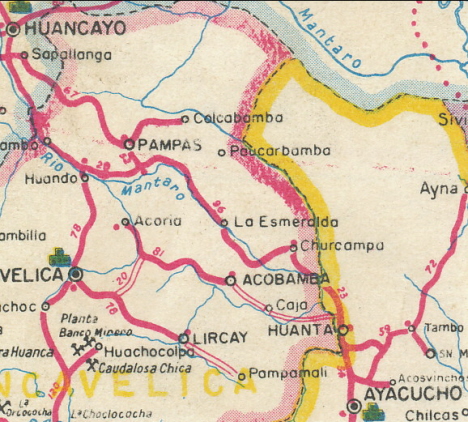 Karta över vägsträckan Huancayo - Ayacucho (1969)